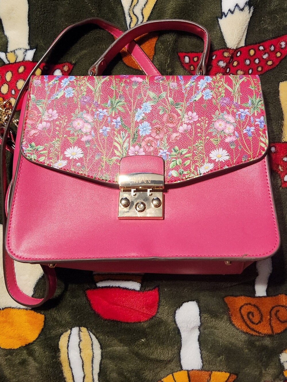 IMAN Pink Floral-Print Top-Handle Crossbody Bag With Interchangable Flap